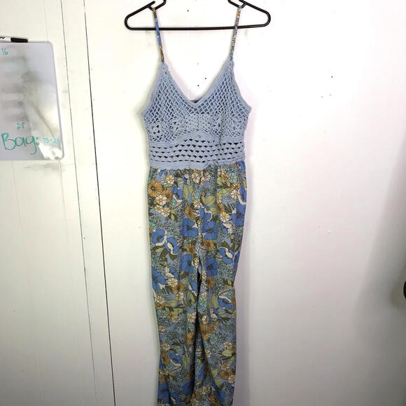Bog Collection Jumpsuit Womens L Crochet Babydoll Hippie Gypsy Boho Eclectic - Picture 1 of 11